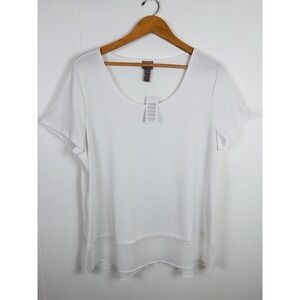 Chicos Easywear Sz 3 US XL Short Sleeve White Blouse Top Flash High Low - NEW
